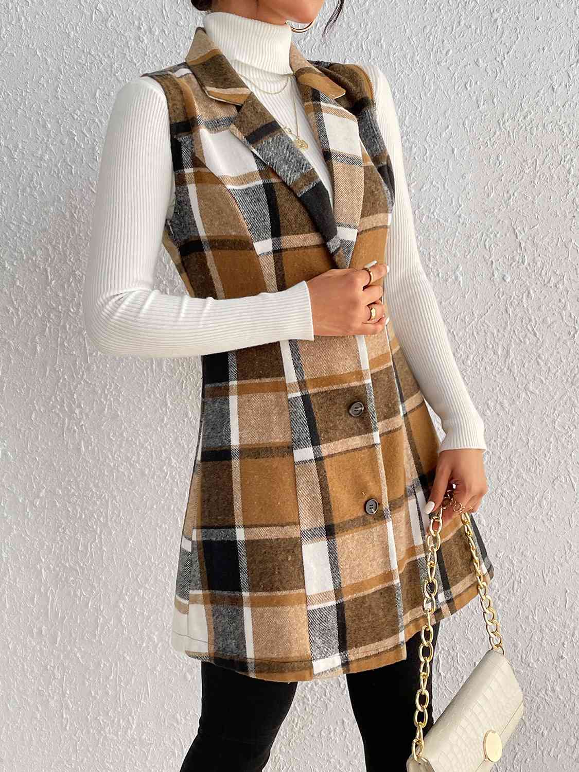 Plaid Lapel Collar Vest, Sizes Small - XLarge