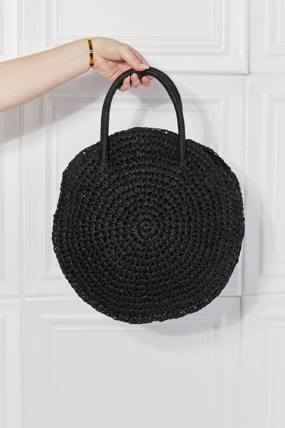 Uylee’s Boutique Justin Taylor Beach Date Straw Rattan Handbag in Black