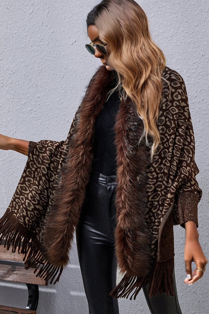 Leopard Fringe Detail Poncho