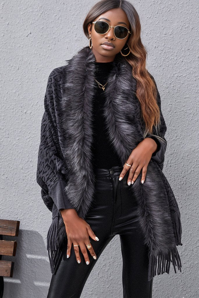 Leopard Fringe Detail Poncho