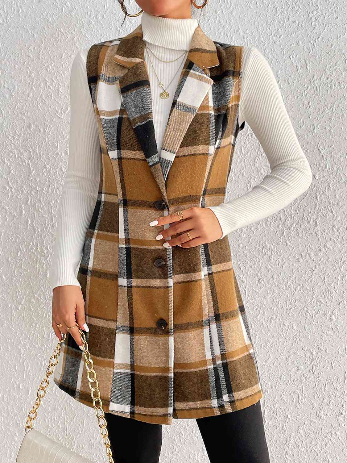 Plaid Lapel Collar Vest, Sizes Small - XLarge