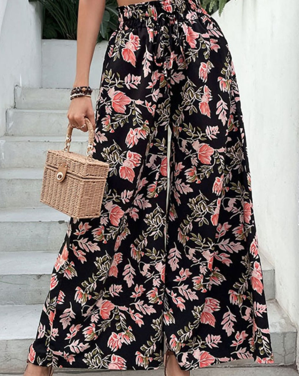 Floral Pull-On Wide Leg Pants