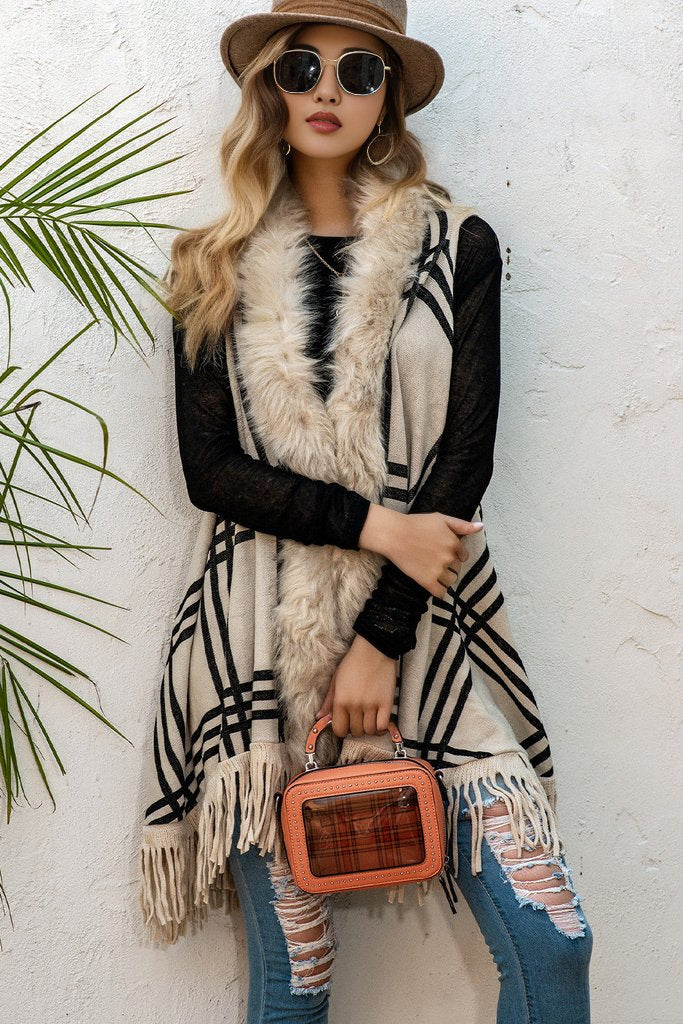 Sleeveless Fringe Detail Cardigan