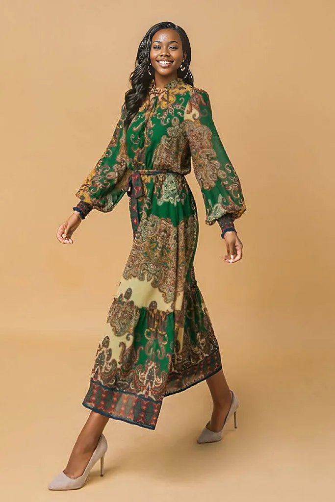 Lovely Woven Printed Midi Dress, Sizes Small - Large