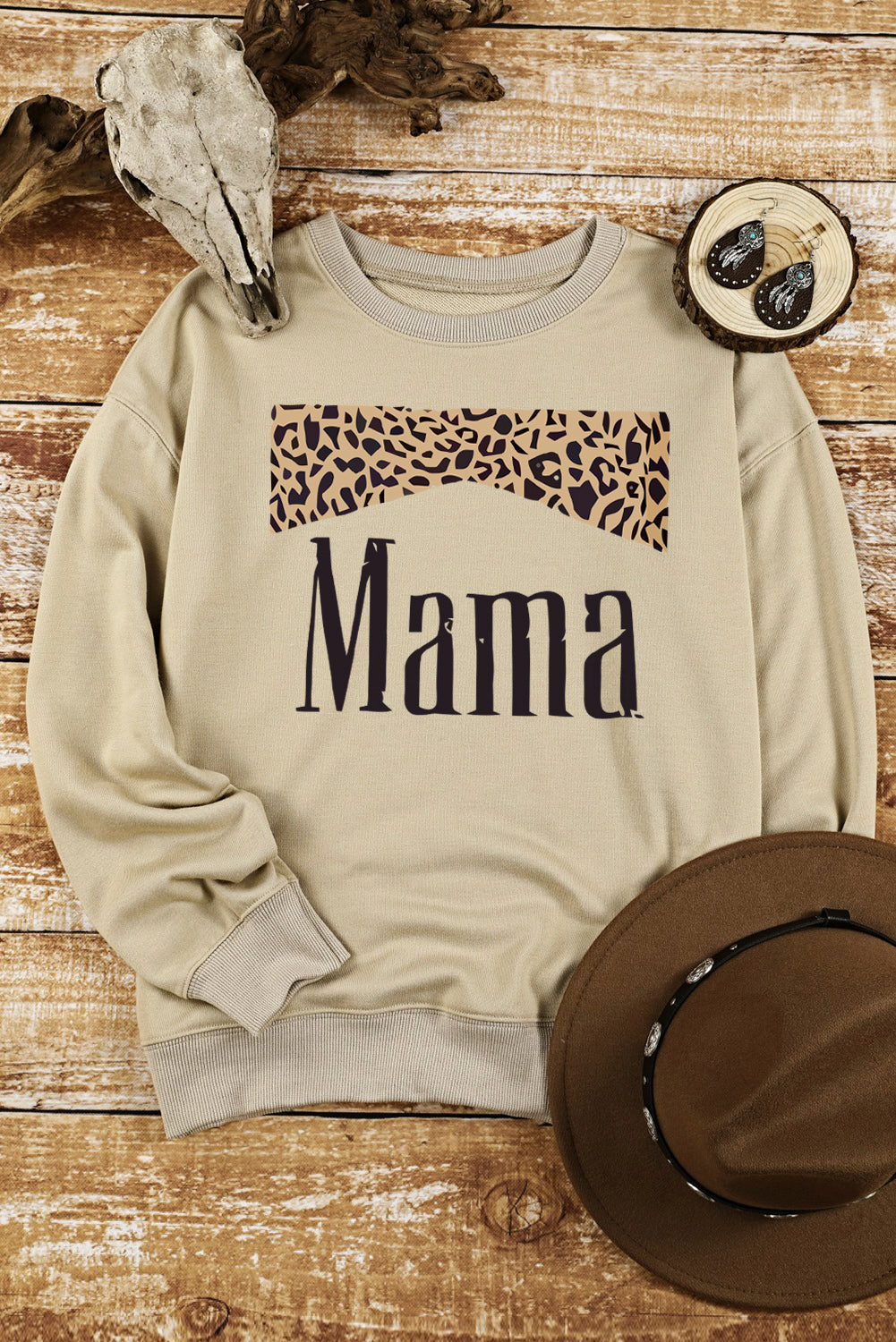 MAMA レオパード グラフィック ドロップショルダー スウェットシャツ