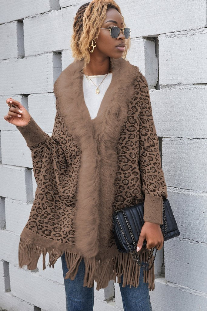 Leopard Fringe Detail Poncho