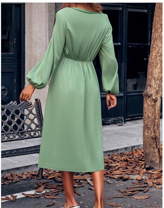 Surplice Neck Puff Sleeve Midi Dress