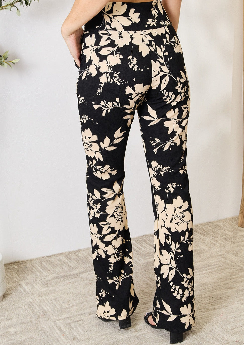 Heimish Full Size High Waist Floral Flare Pants