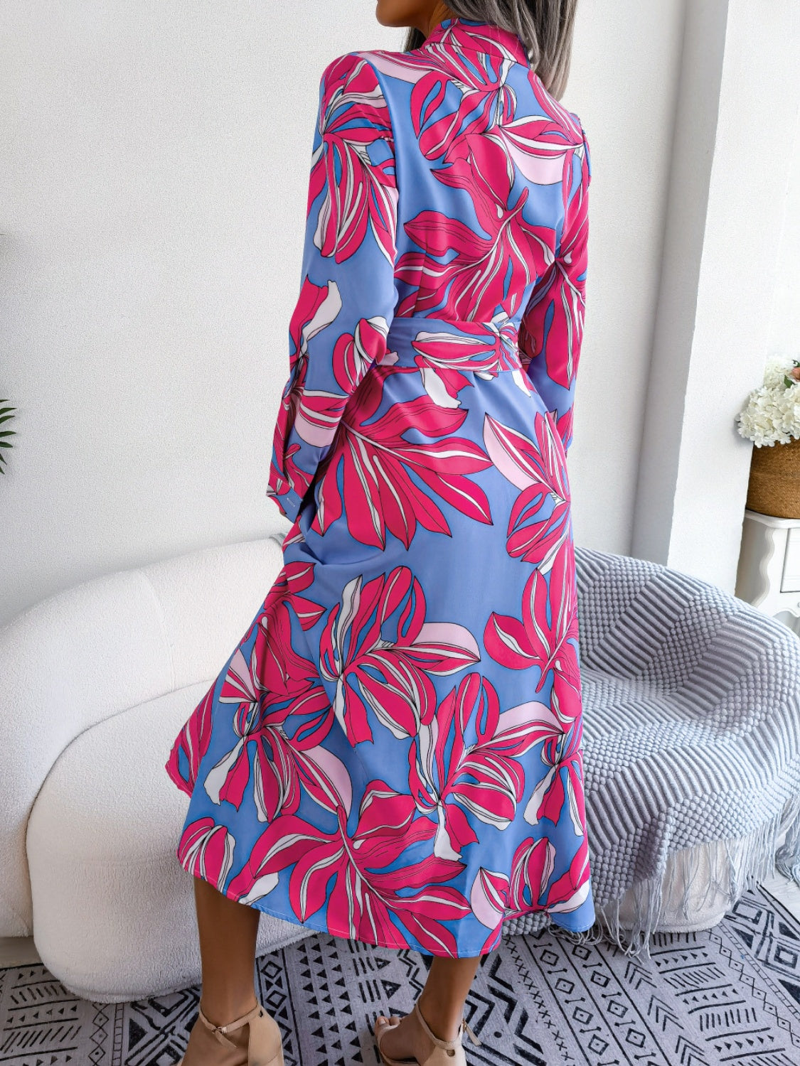 Tied Button Up Long Sleeve Dress - Three Color Choices