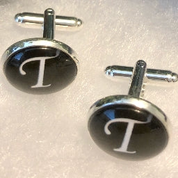 Men's Monogram / Initial Cuff Links - Black & Silver (A-Z)