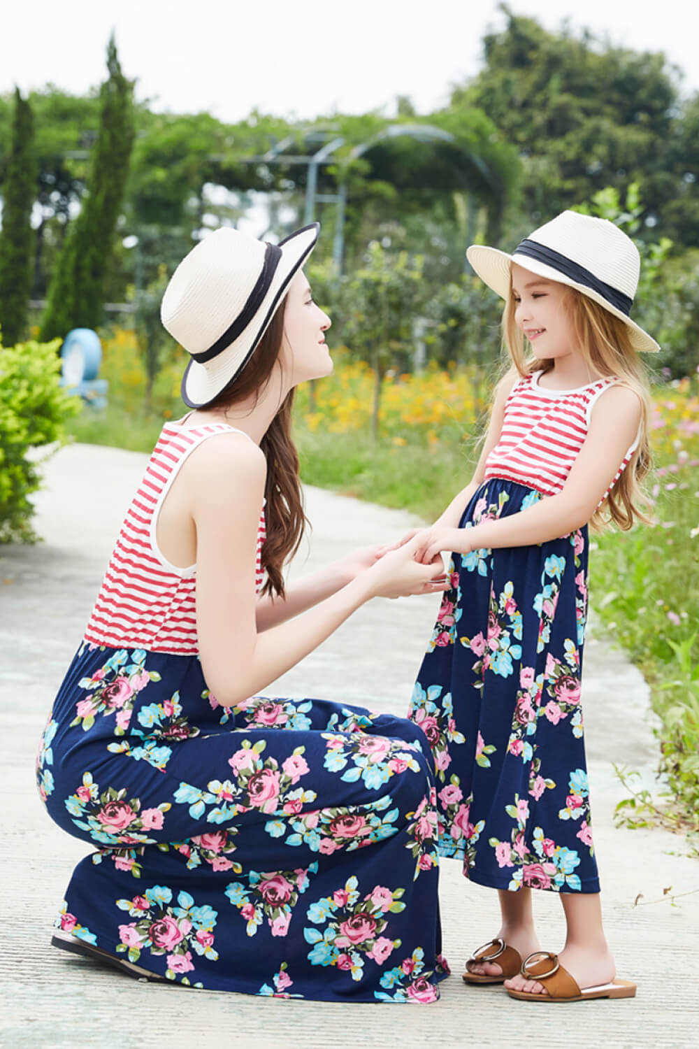 Women Striped Floral Sleeveless Dress (Mommy and Me Set)