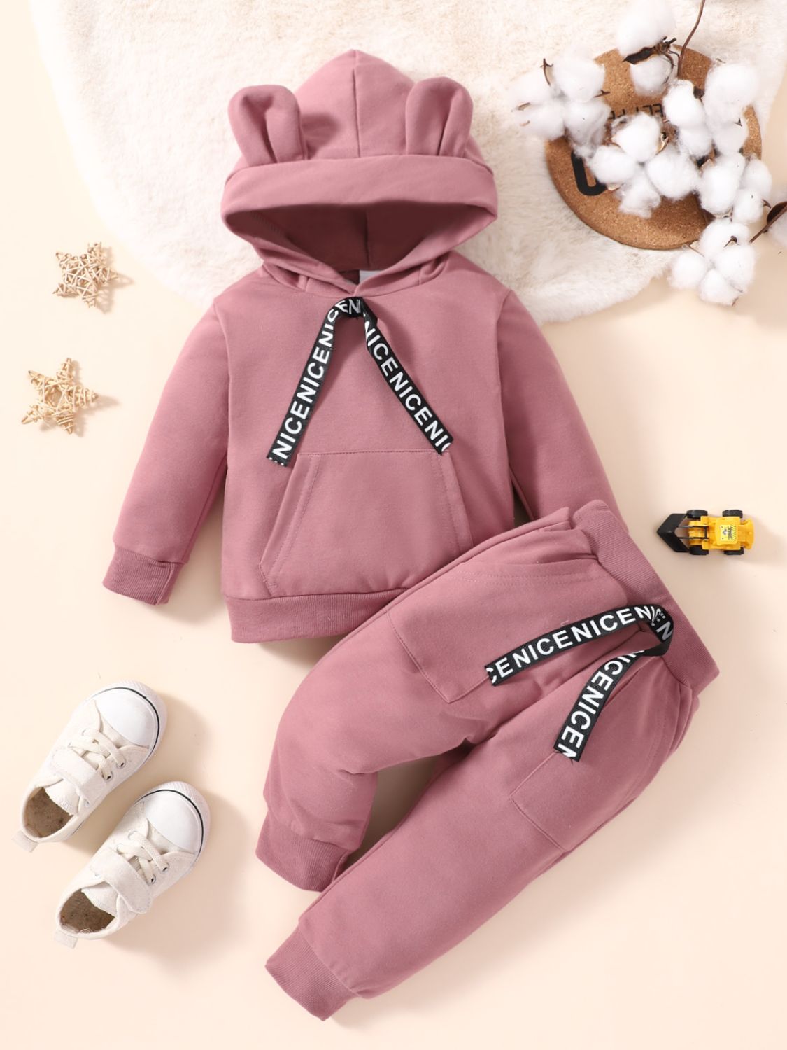 キッズ長袖パーカーとジョガーセット、サイズ12m~4T