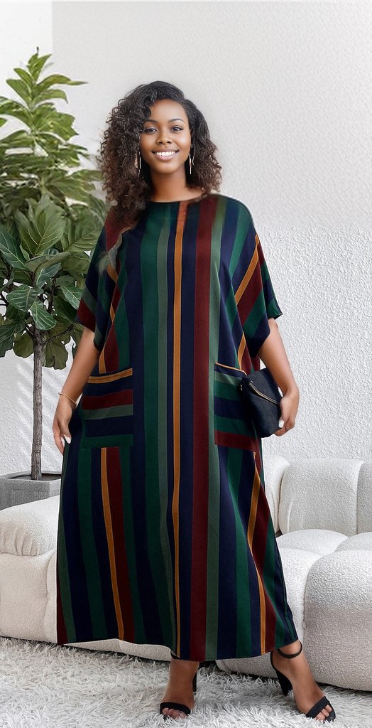 Plus Size Striped Maxi Dress with Pockets