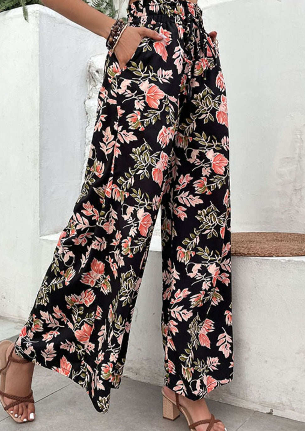 Floral Pull-On Wide Leg Pants