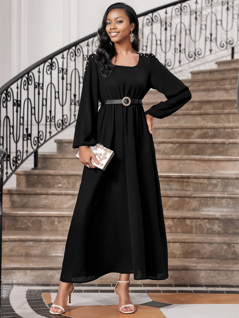 Square Neck Balloon Sleeve Dress
