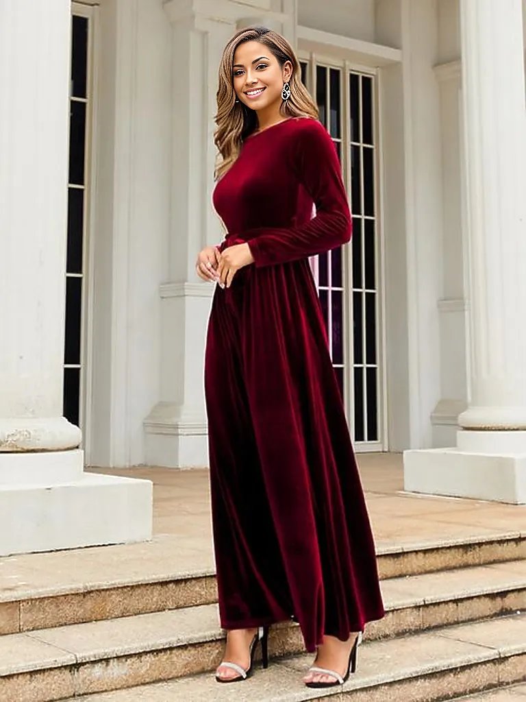 Tie Front Round Neck Long Sleeve Maxi Dress