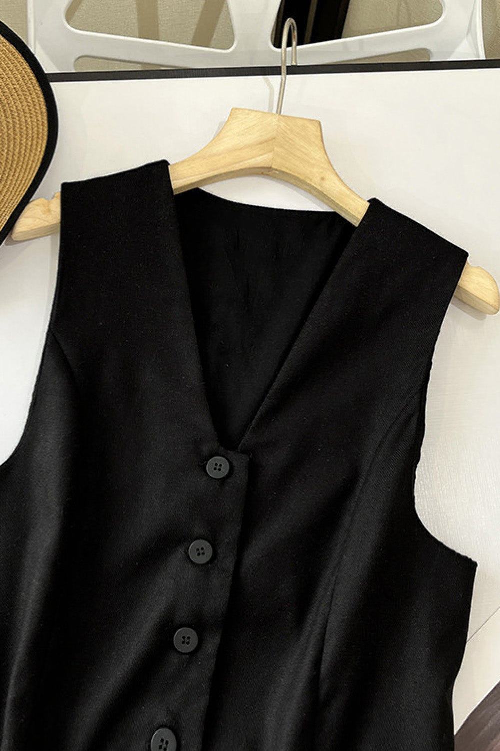 Uylee's Boutique Buttoned V-Neck Slit Tank