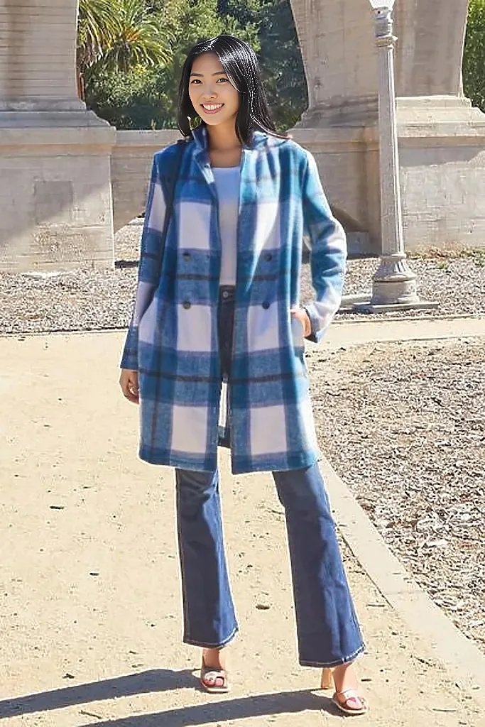 Double Take Full Size Plaid Button Up Lapel Collar Coat