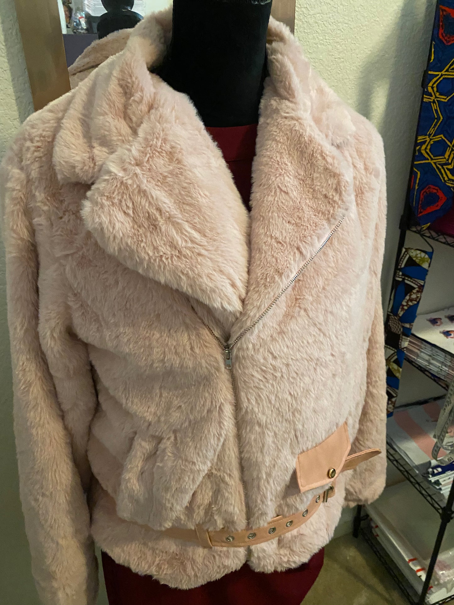 FLUFFY LAPEL COLLAR LONG SLEEVE BELTED COAT, Sizes XSmall - Large