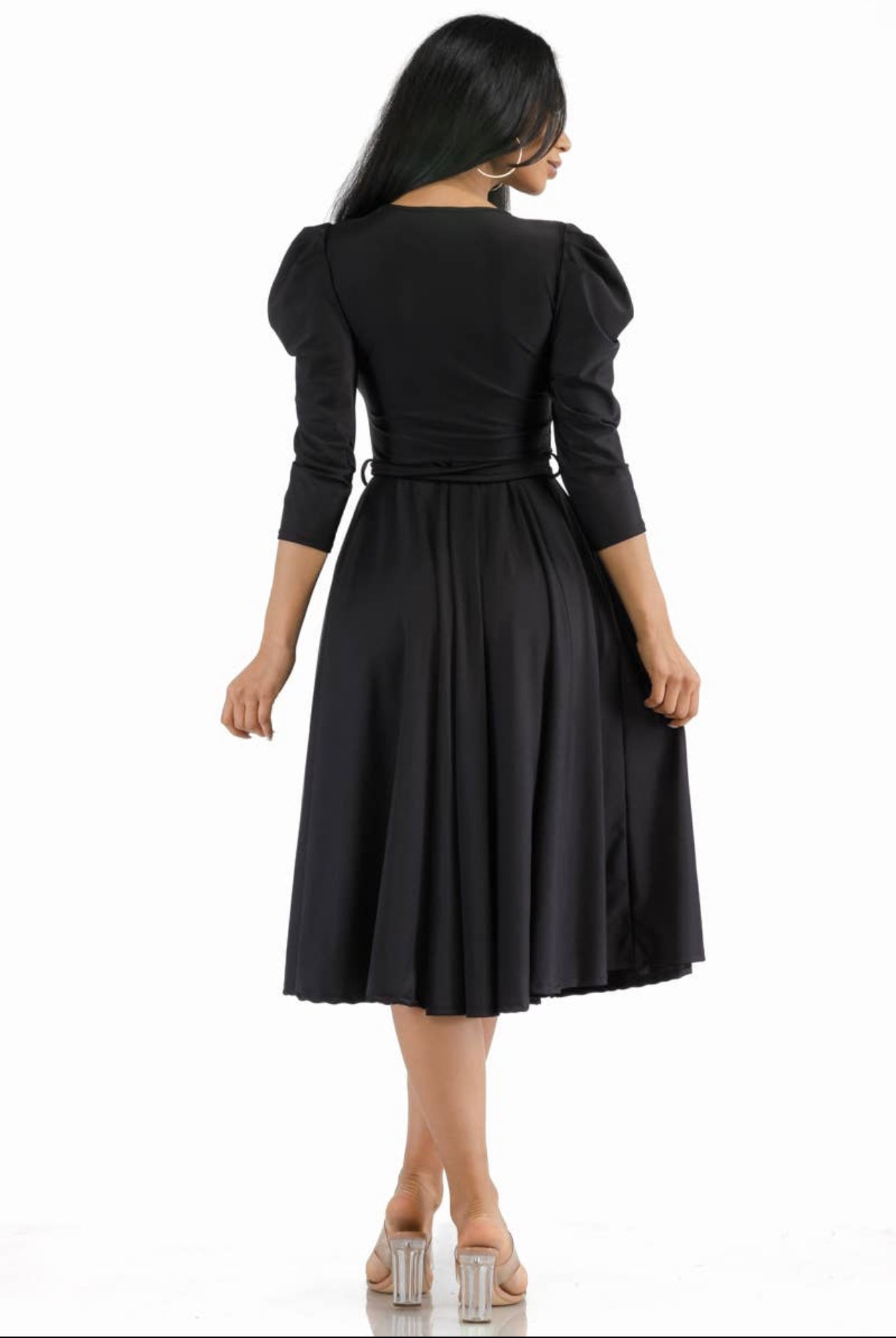 Puff Sleeve Cocktail Dress, Sizes 1X - 3X (Black)