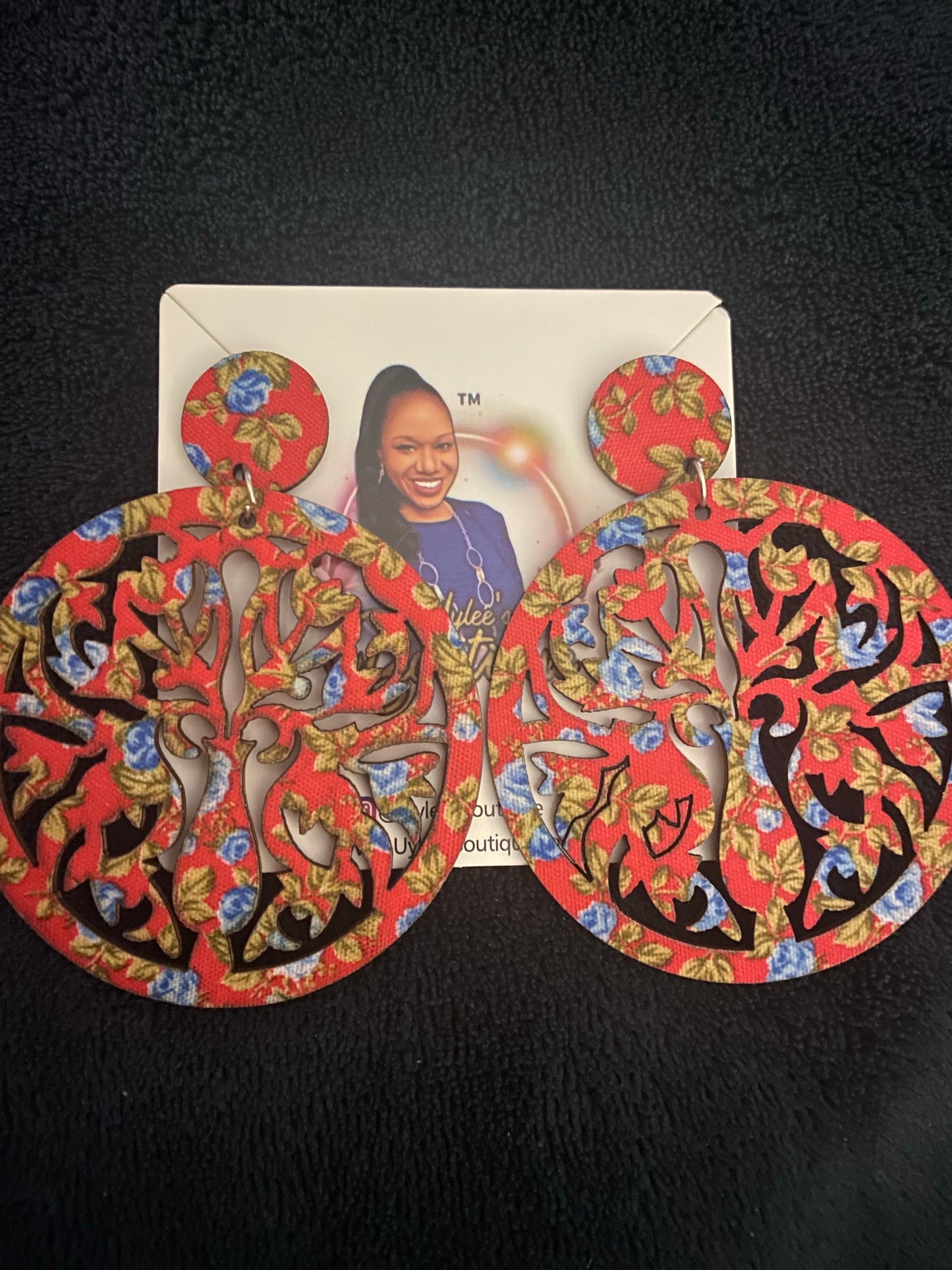 Round Hand Made Fabric African Print Wooden Earrings