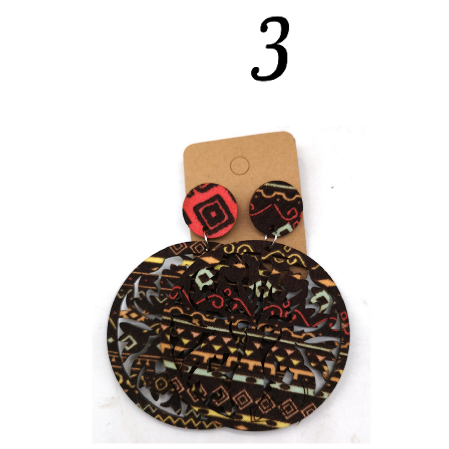 Round Hand Made Fabric African Print Wooden Earrings