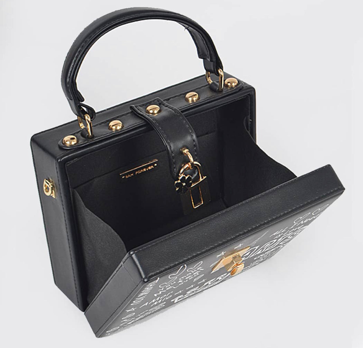 Paris Graffiti Studded Box Clutch