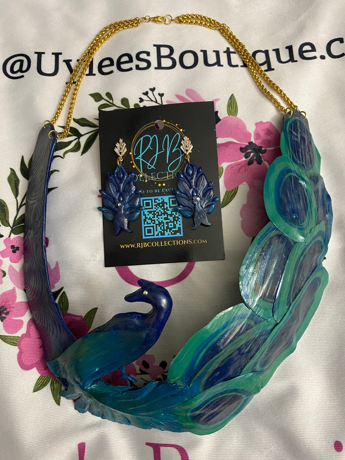 Handmade ELEGANT Peacock Necklace and Earring Set