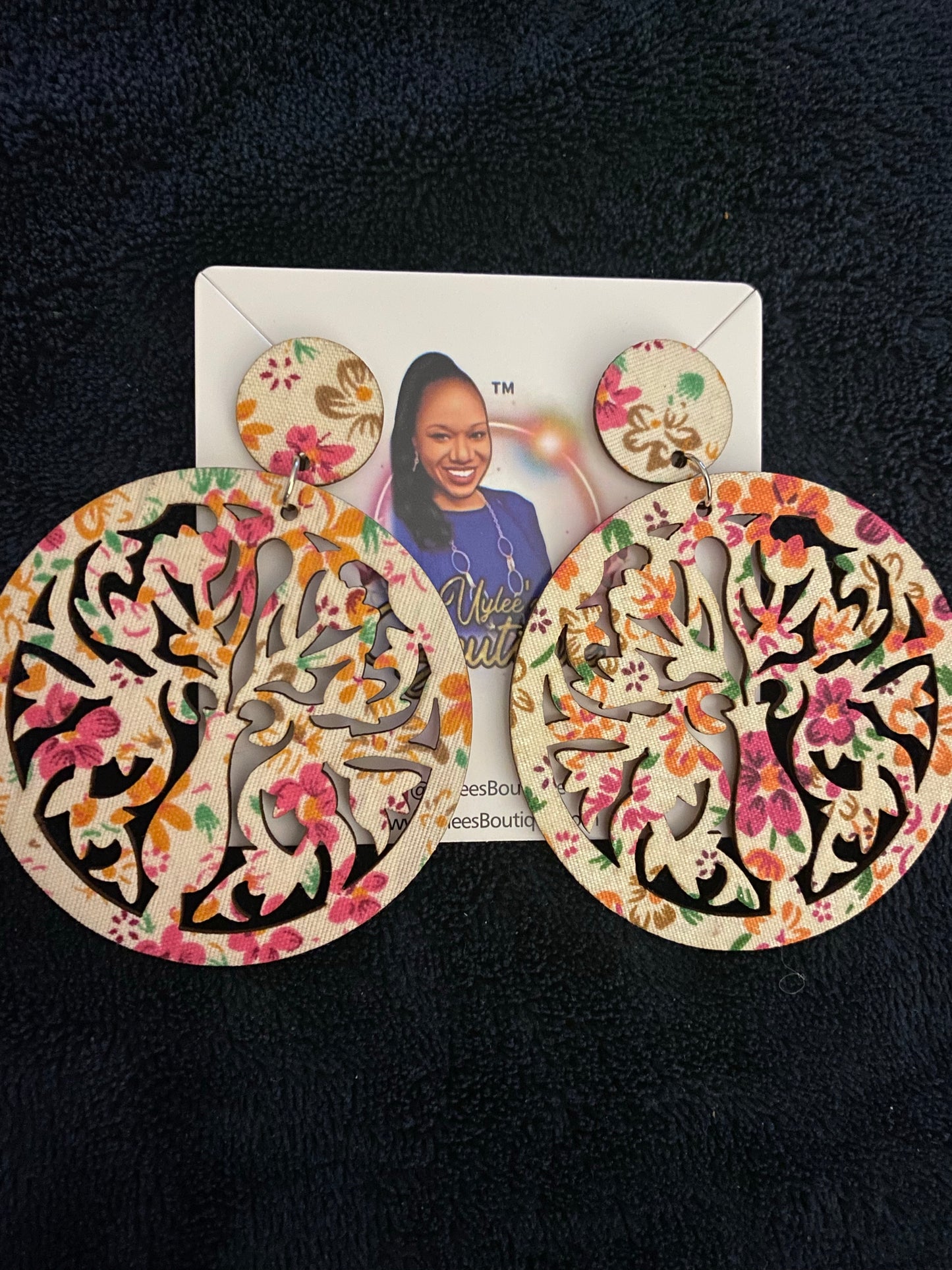 Round Hand Made Fabric African Print Wooden Earrings