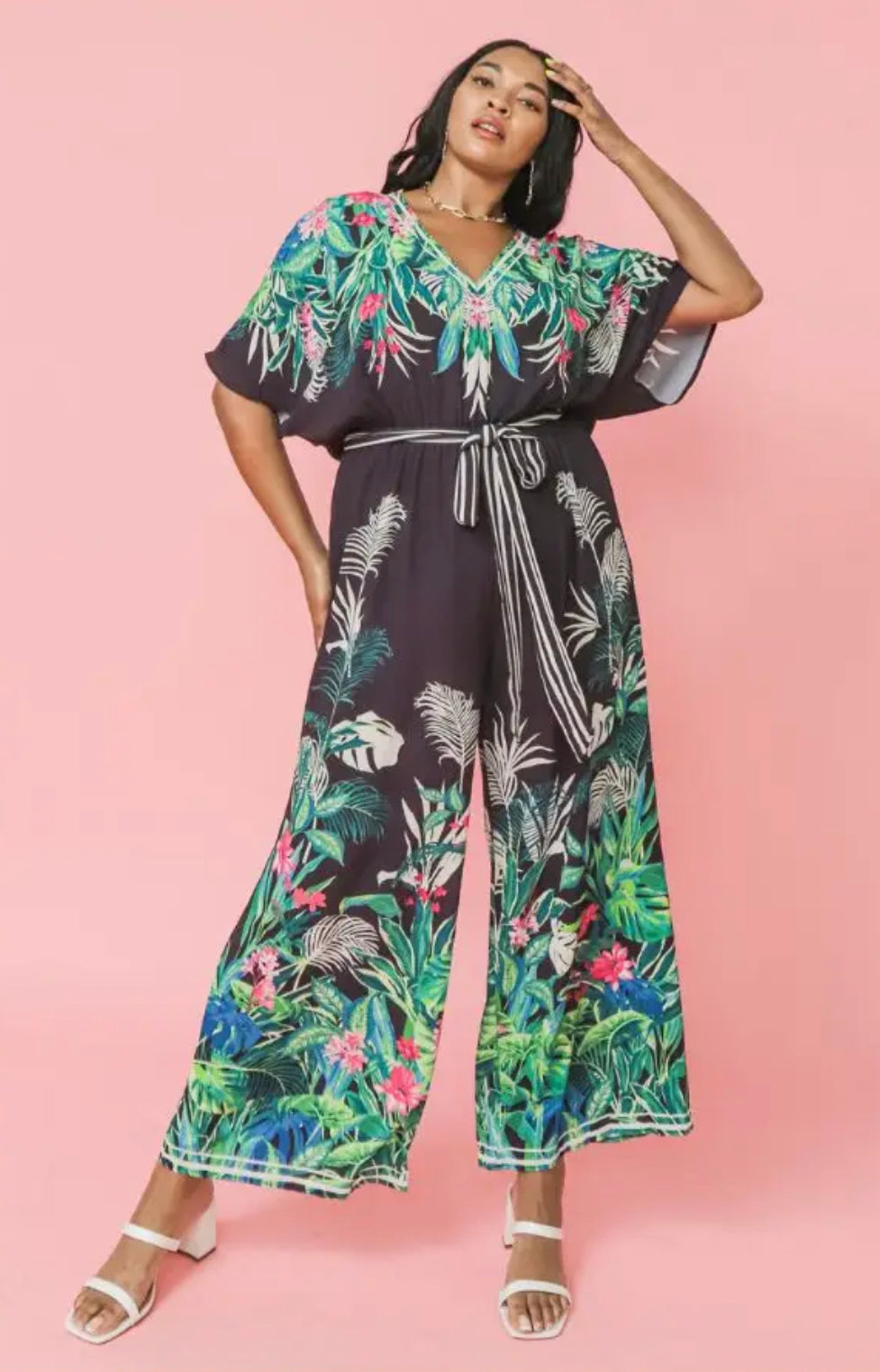 Floral Print Woven Jumpsuit, Sizes XLarge - 2XLarge