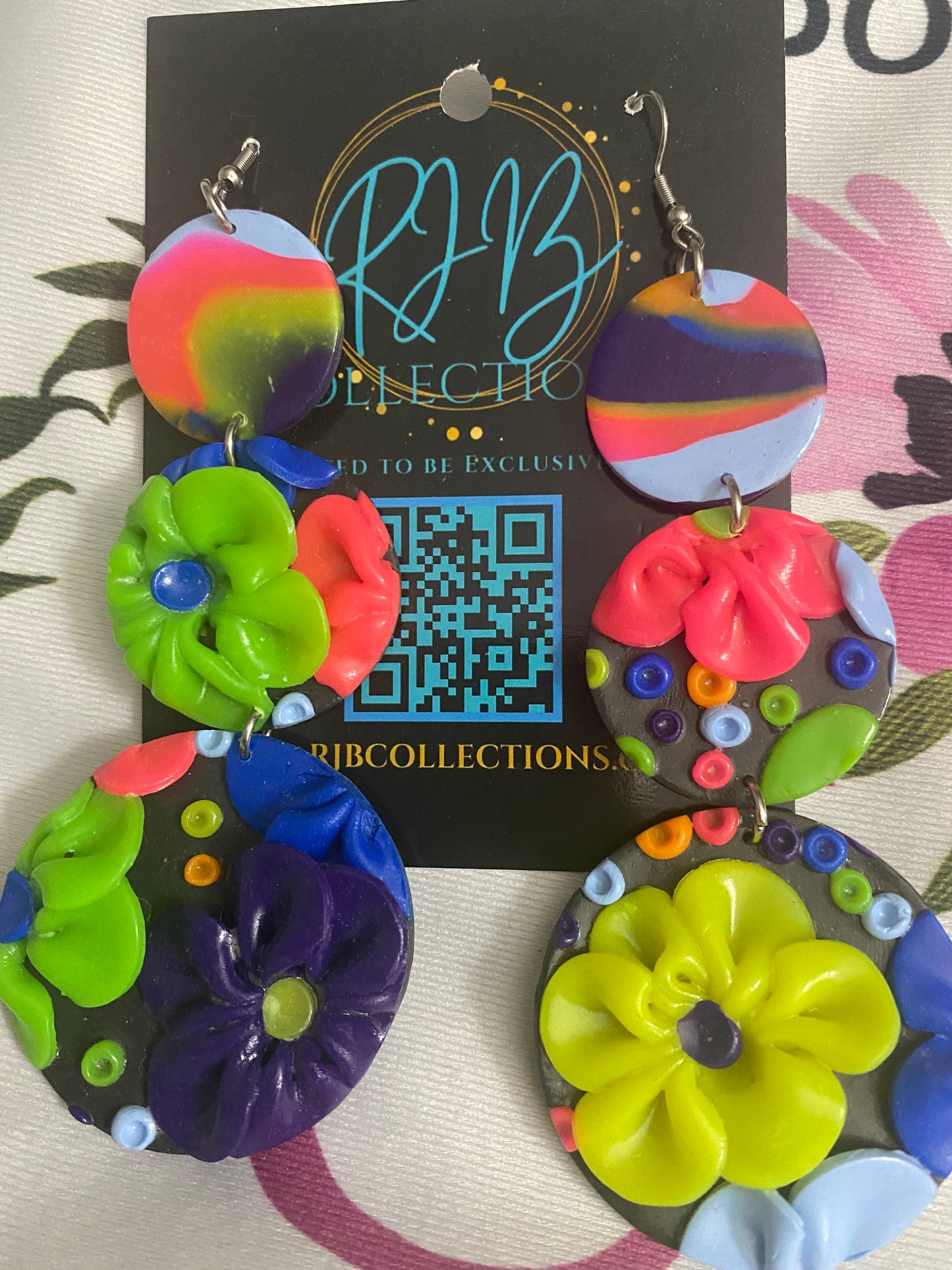 Handmade 3D Floral Dangle Hook Earrings