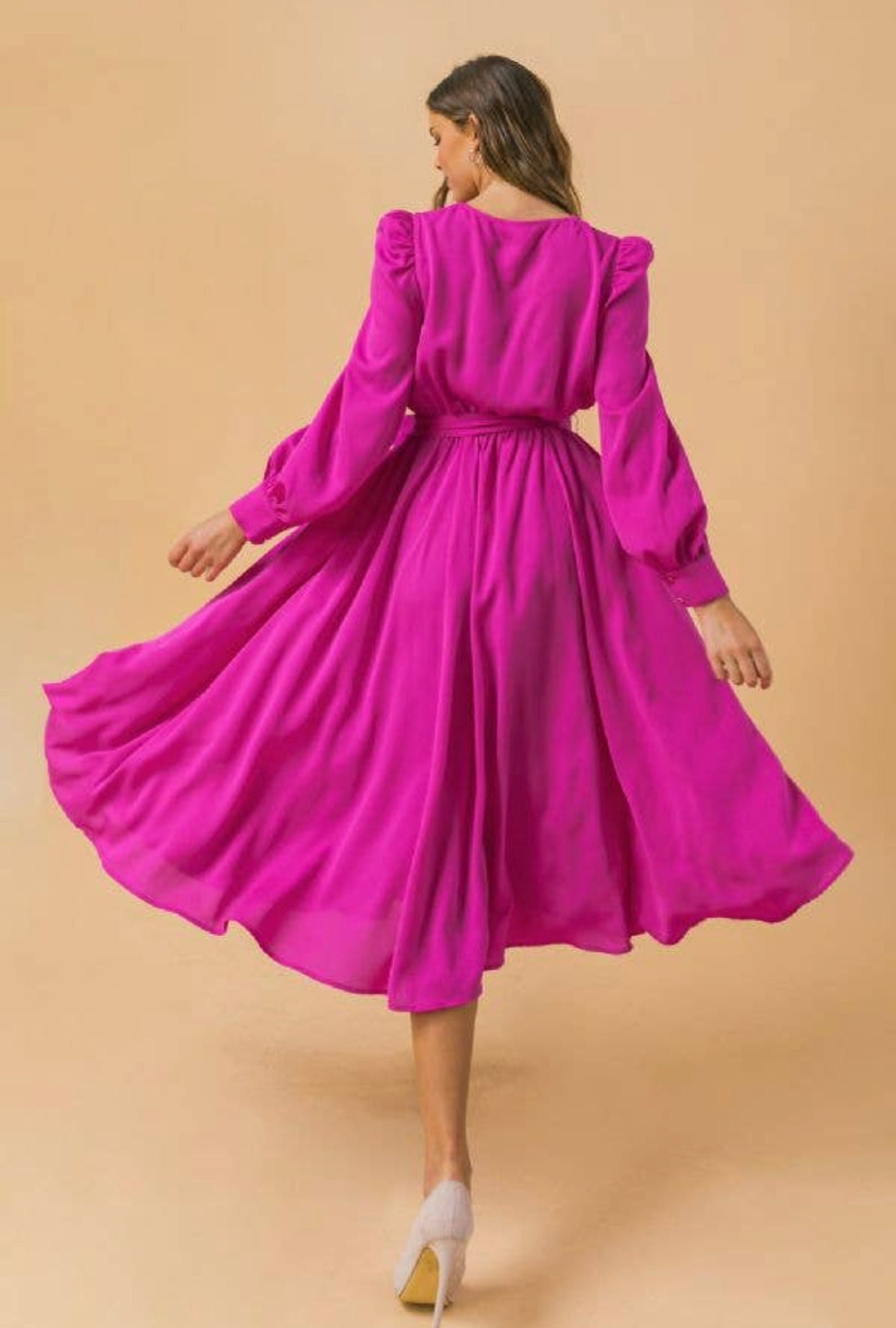 Solid Fuchsia Midi Dress, Sizes Small - Large