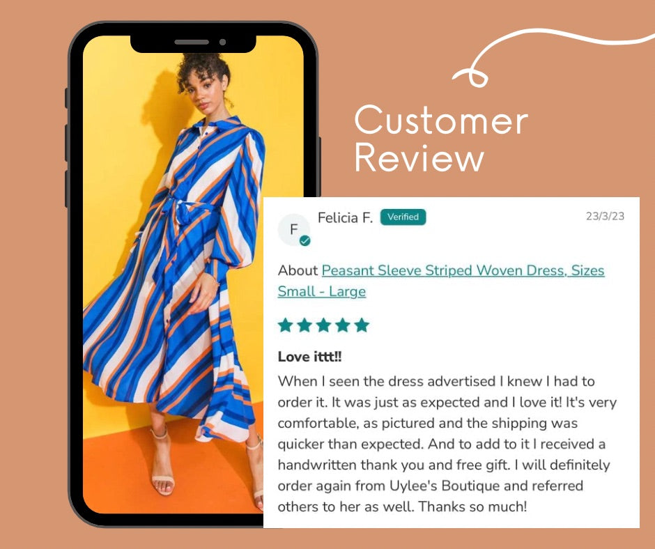 Peasant Sleeve Striped Woven Dress, Sizes Small - Large