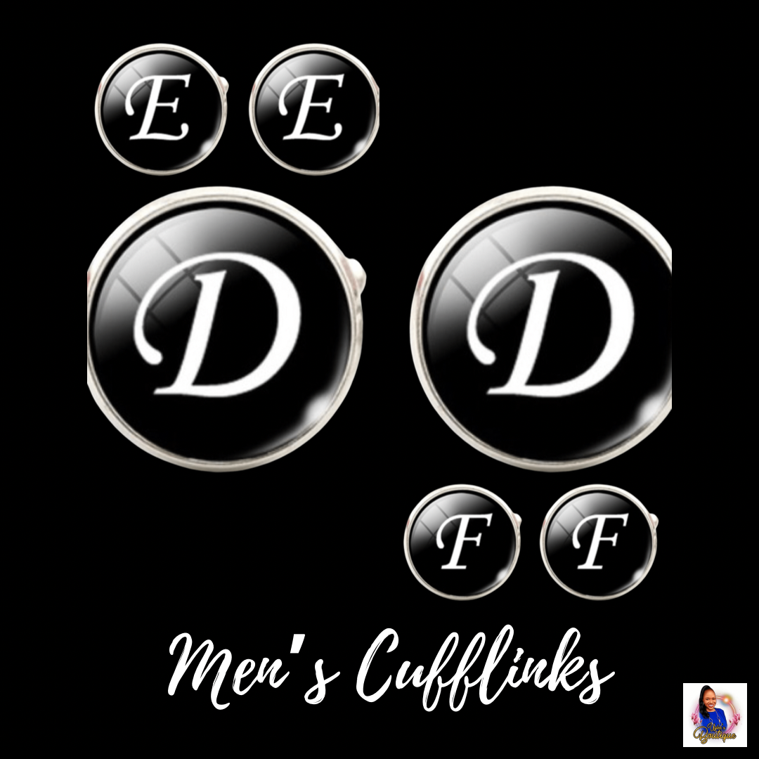 Men's Monogram / Initial Cuff Links - Black & Silver (A-Z)