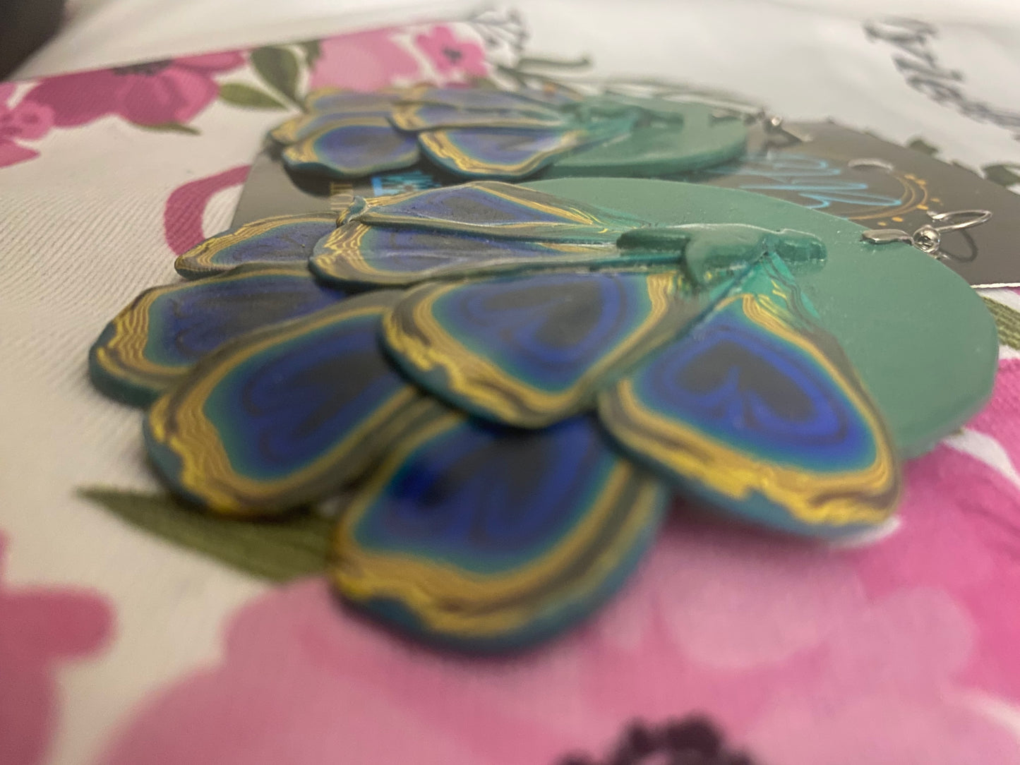 Hand Made Peacock Dangle Earrings