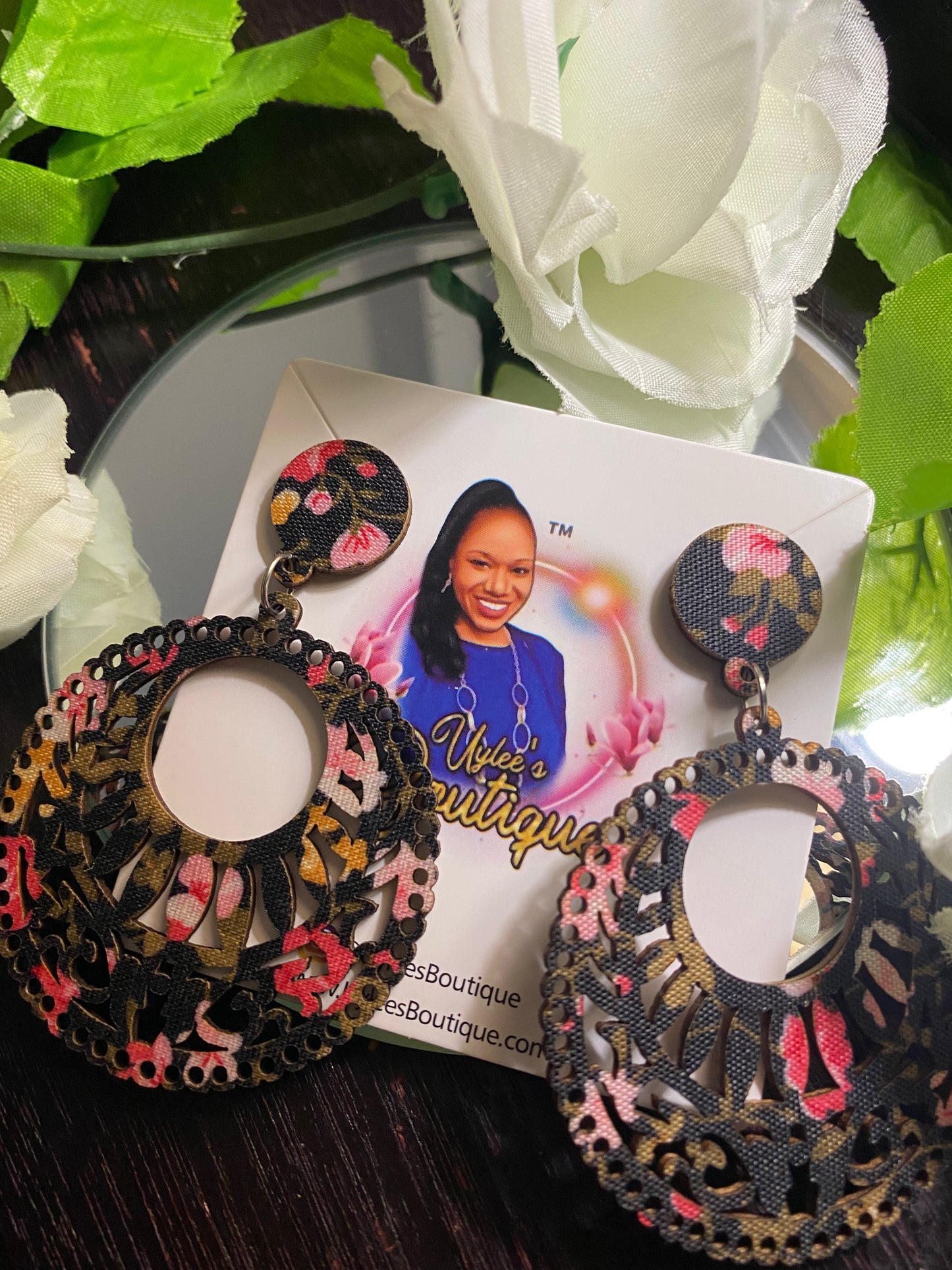 Round Wooden Hand Made African Print Earrings