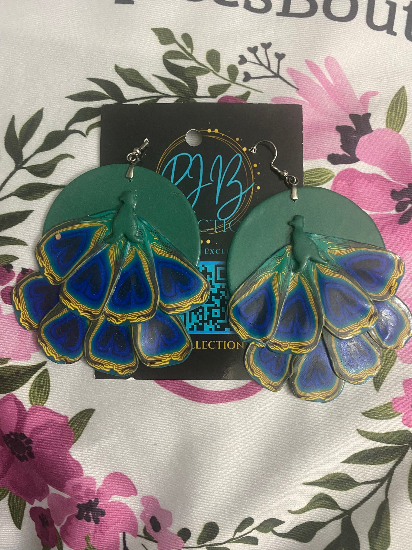 Hand Made Peacock Dangle Earrings
