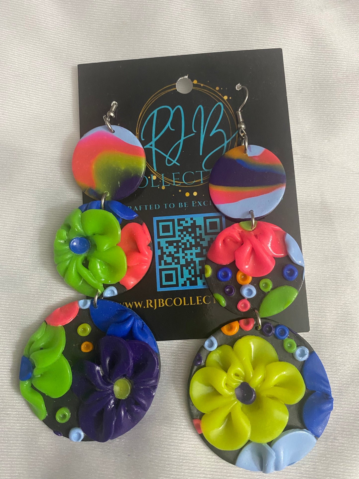 Handmade 3D Floral Dangle Hook Earrings
