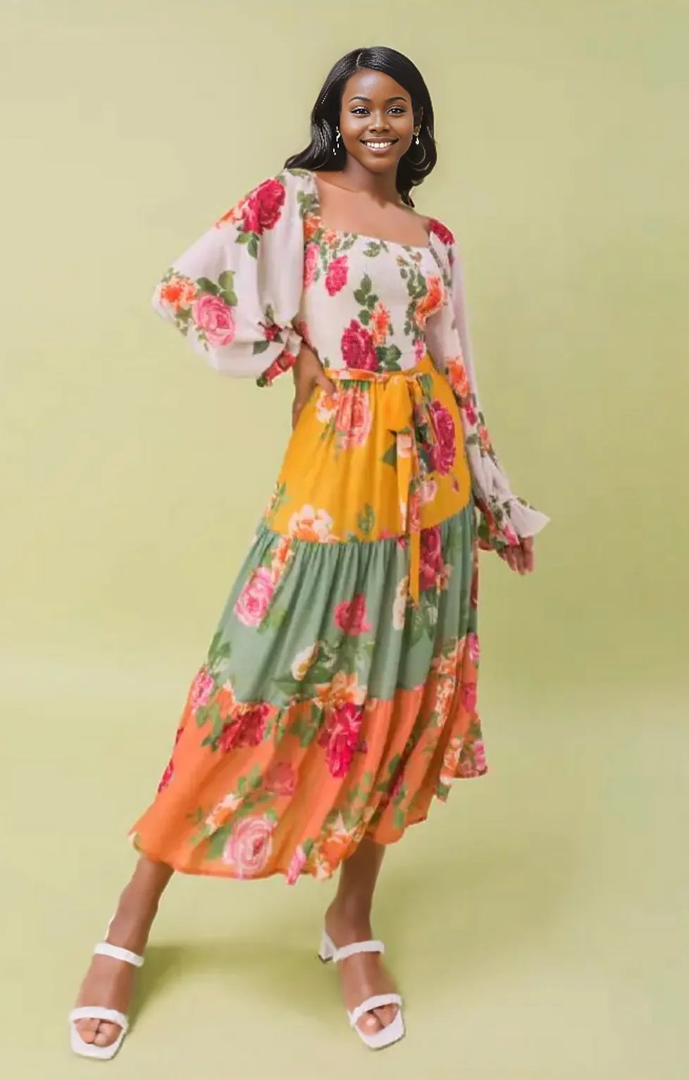 Floral Printed Woven Long Dress, Sizes Small - Large