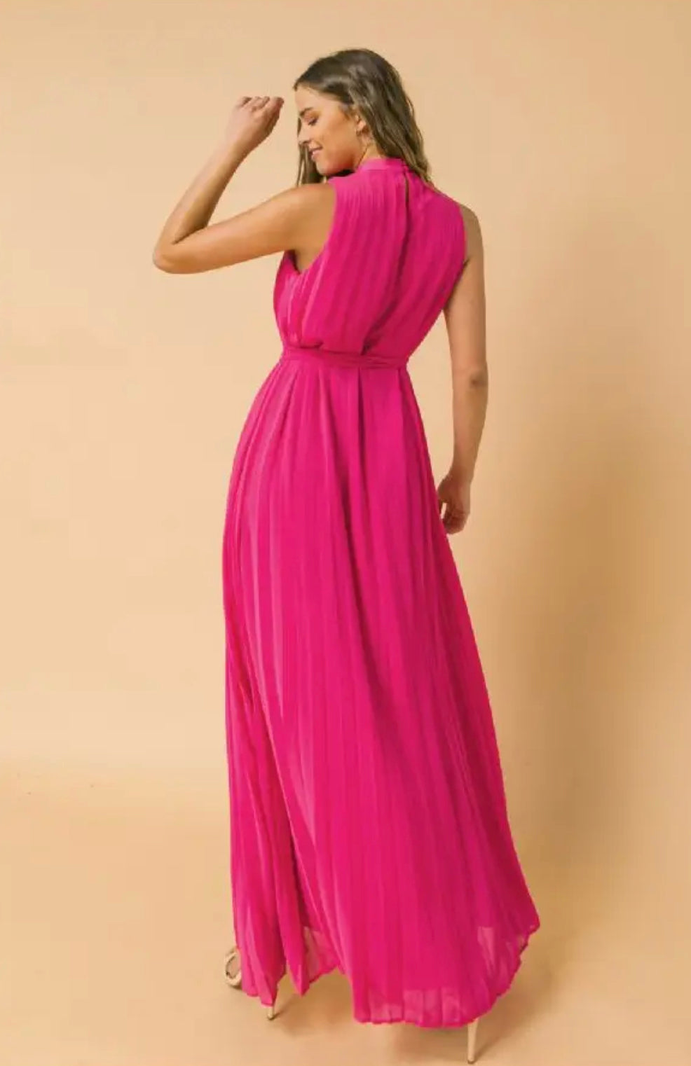 I Owe You Woven Maxi Dress - Solid Fuchsia Woven Baby Pleated Dress, Sizes Small to Large