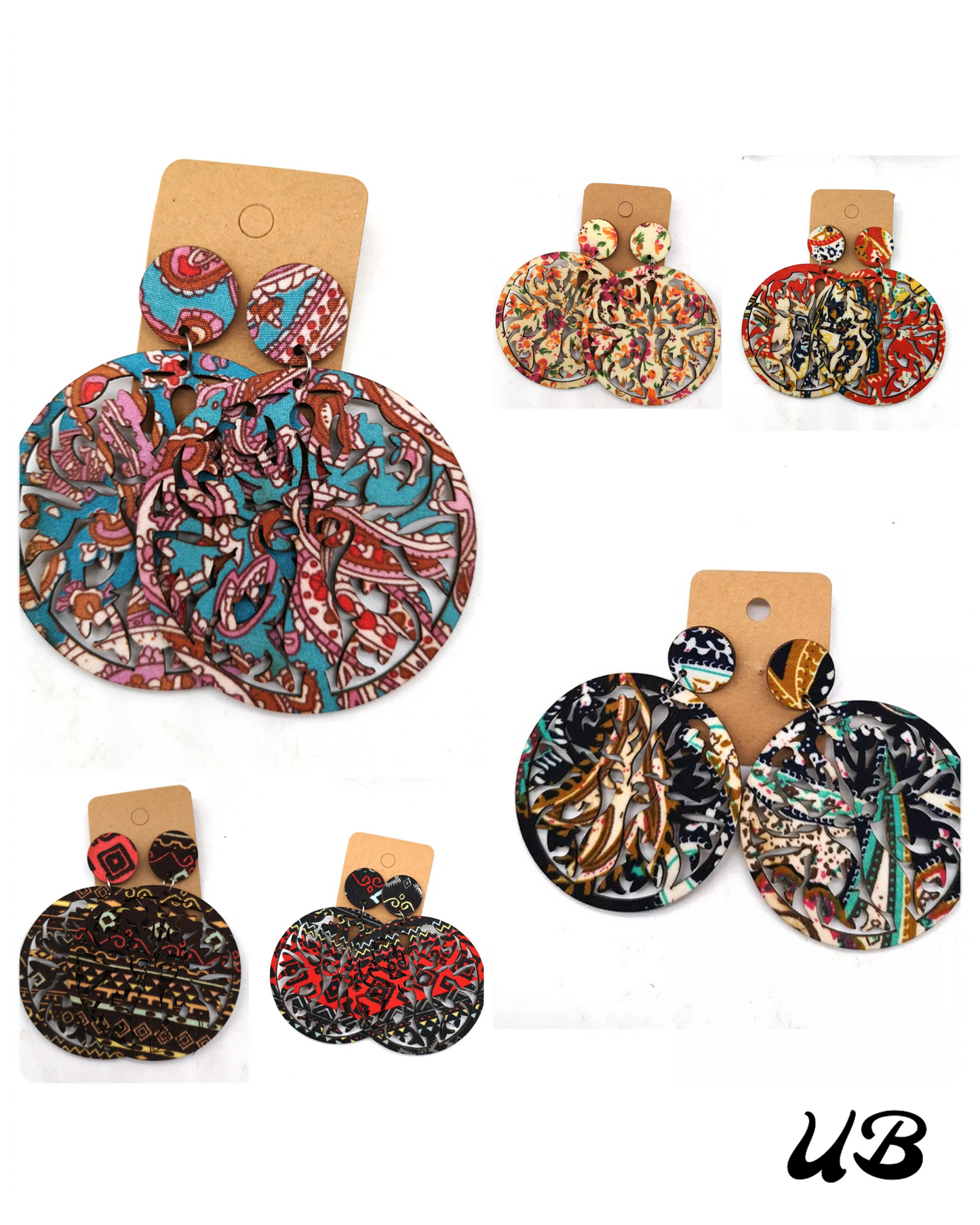 Round Hand Made Fabric African Print Wooden Earrings