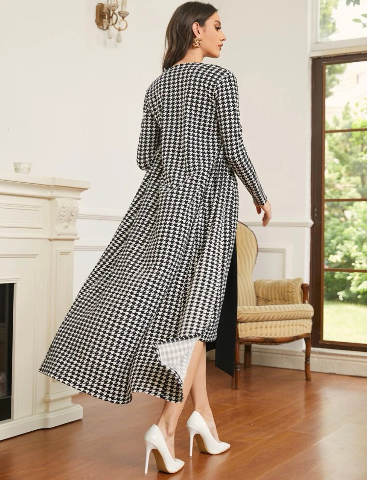 Houndstooth Open Front Coat and Tie Front Dress, US Sizes 0 - 20