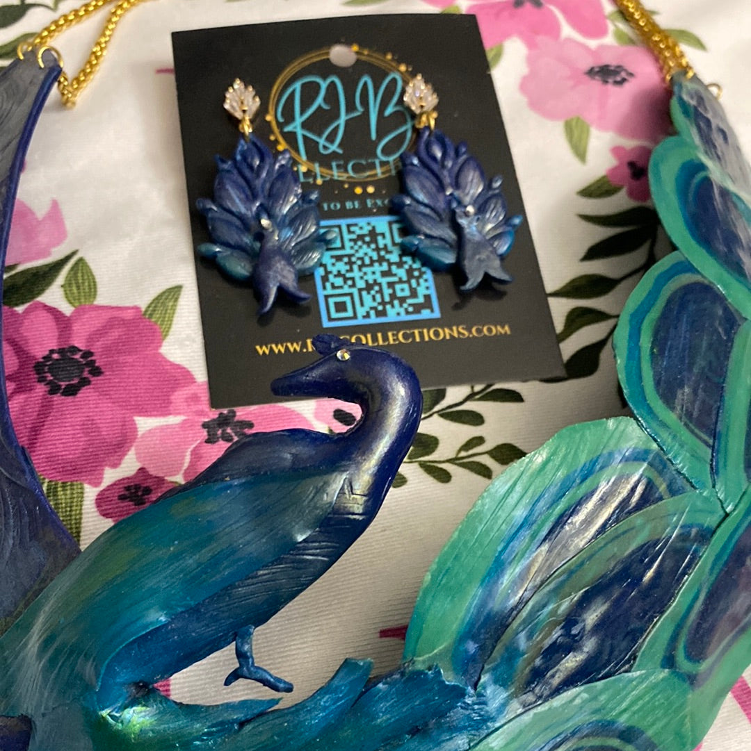 Handmade ELEGANT Peacock Necklace and Earring Set