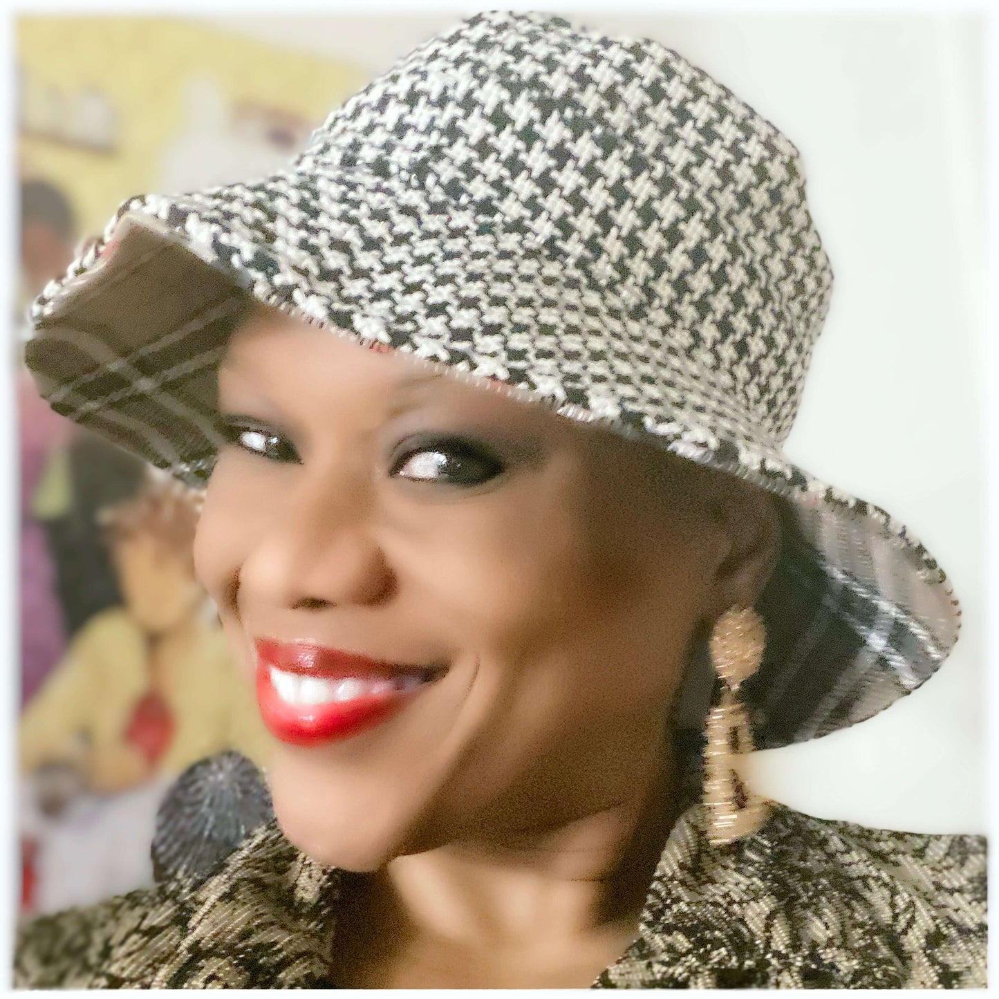 Reversible Bucket Hat - Brown Plaid & Classic Houndstooth
