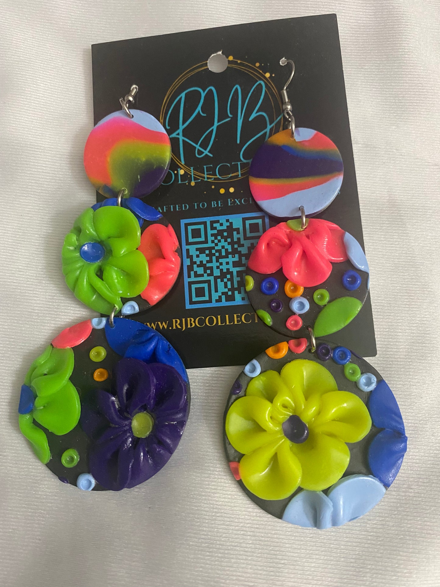 Handmade 3D Floral Dangle Hook Earrings