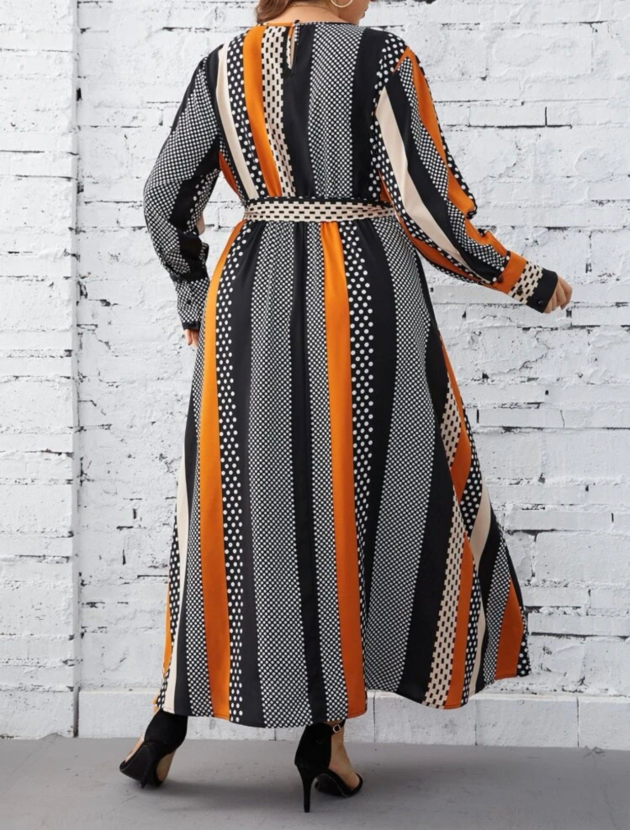 Striped and Polka Dot Print Dress, US Sizes 12 - 20