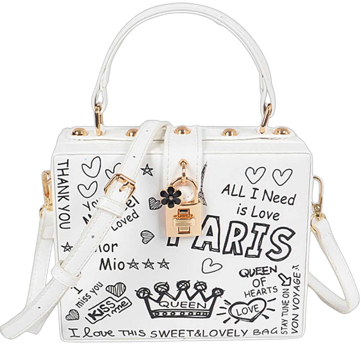 Paris Graffiti Studded Box Clutch