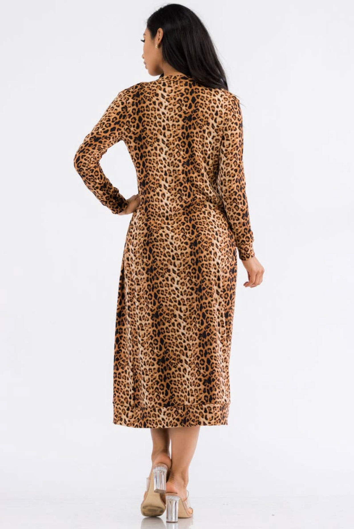 Two-Piece Dress and Cardigan Set, Sizes Small - 1XLarge (Leopard Print)