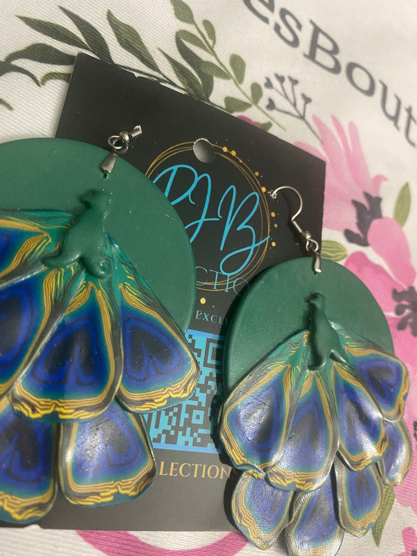 Hand Made Peacock Dangle Earrings