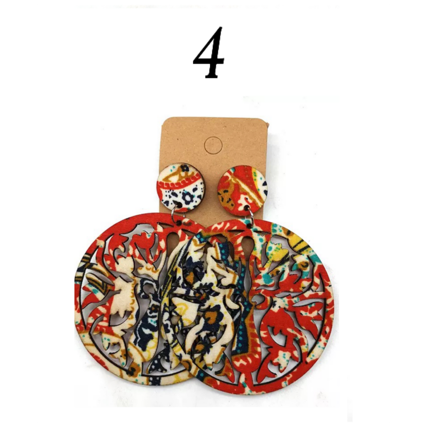 Round Hand Made Fabric African Print Wooden Earrings